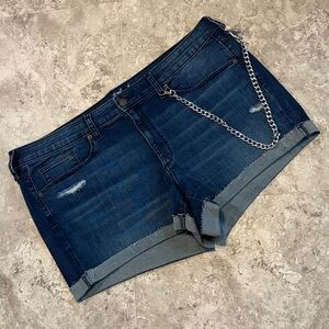 Universal Thread Dark Blue Denim Waistband mid rise midi waist chain